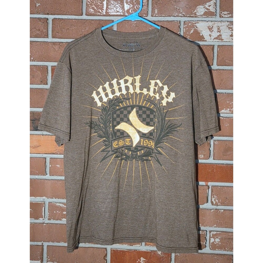 Vtg Hurley‎ T-shirt Men's Large Brown Skater Style Graphic Y2K